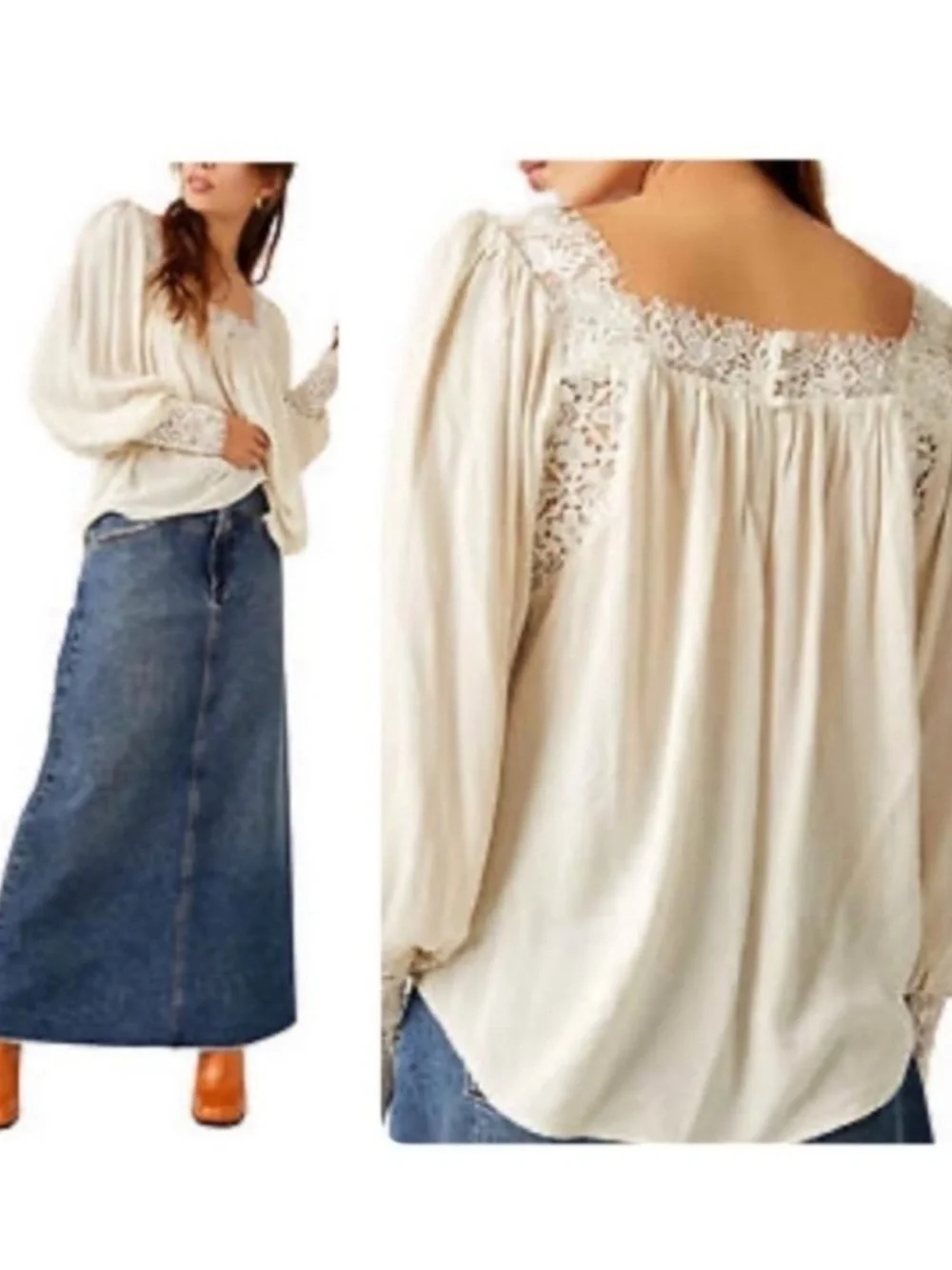 Free People Flutter by Top Medium Butterfly Lace Long Sleeves Whimsical Bohemian